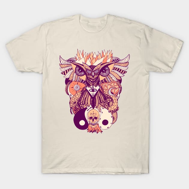 Peach Owl And Ageless Skull T-Shirt by kenallouis